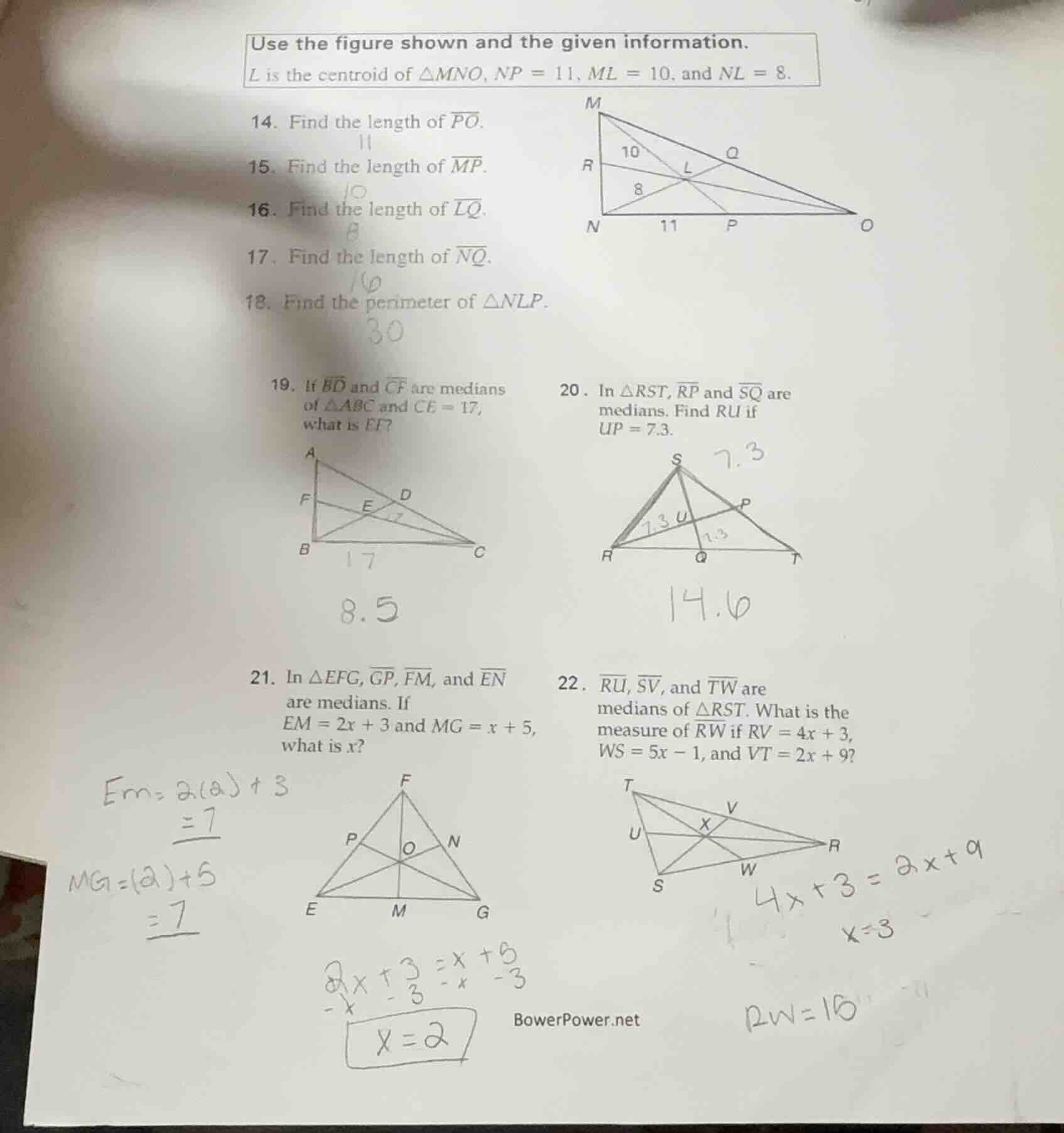 use the figure shown and the given information. l is the centroid of △m…