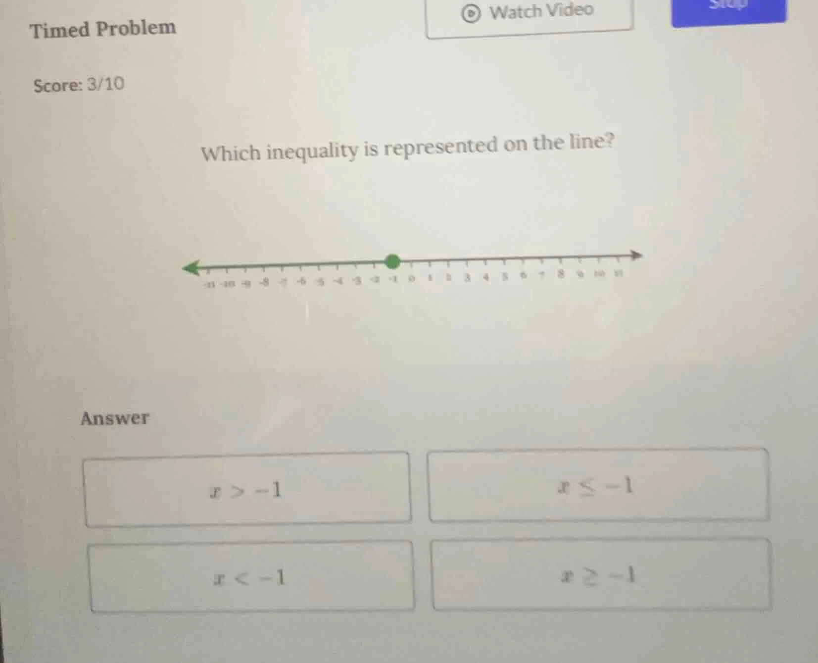 timed problem score: 3/10 which inequality is represented on the line? …
