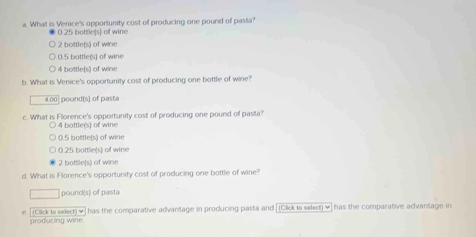 a. what is venices opportunity cost of producing one pound of pasta? 0.…