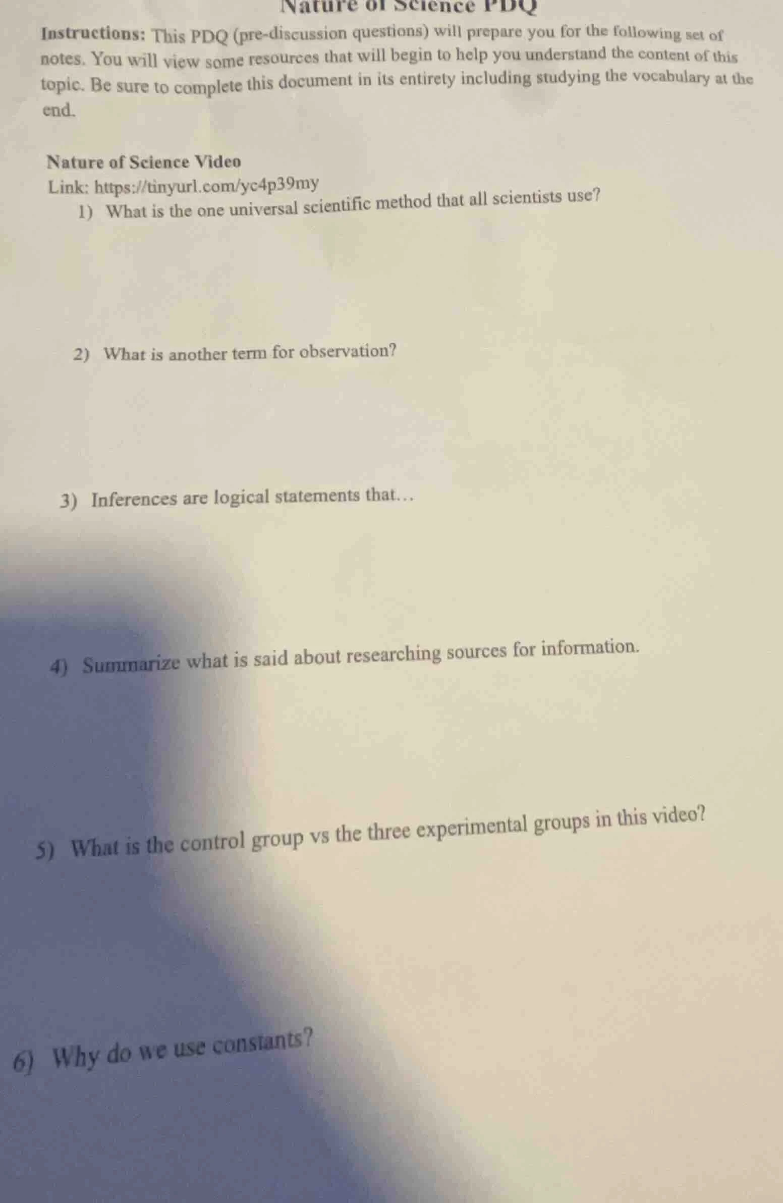 nature of science pdq instructions: this pdq (pre - discussion question…