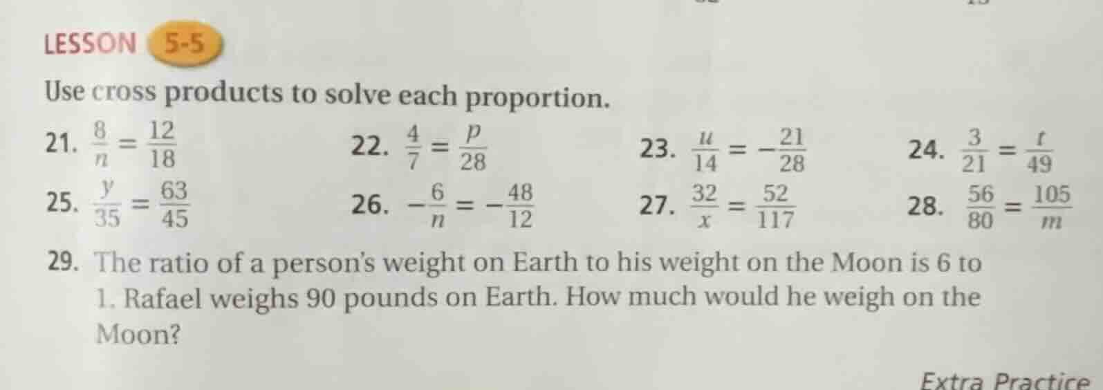 lesson 5-5 use cross products to solve each proportion. 21. \\(\\frac{8…