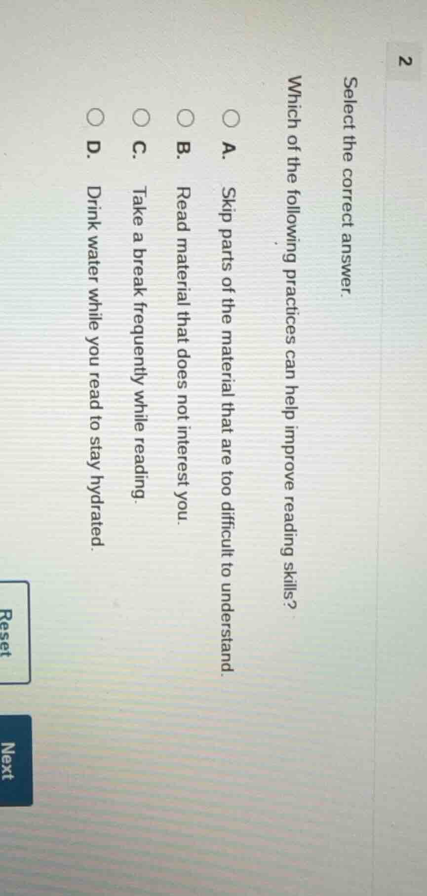 select the correct answer. which of the following practices can help im…