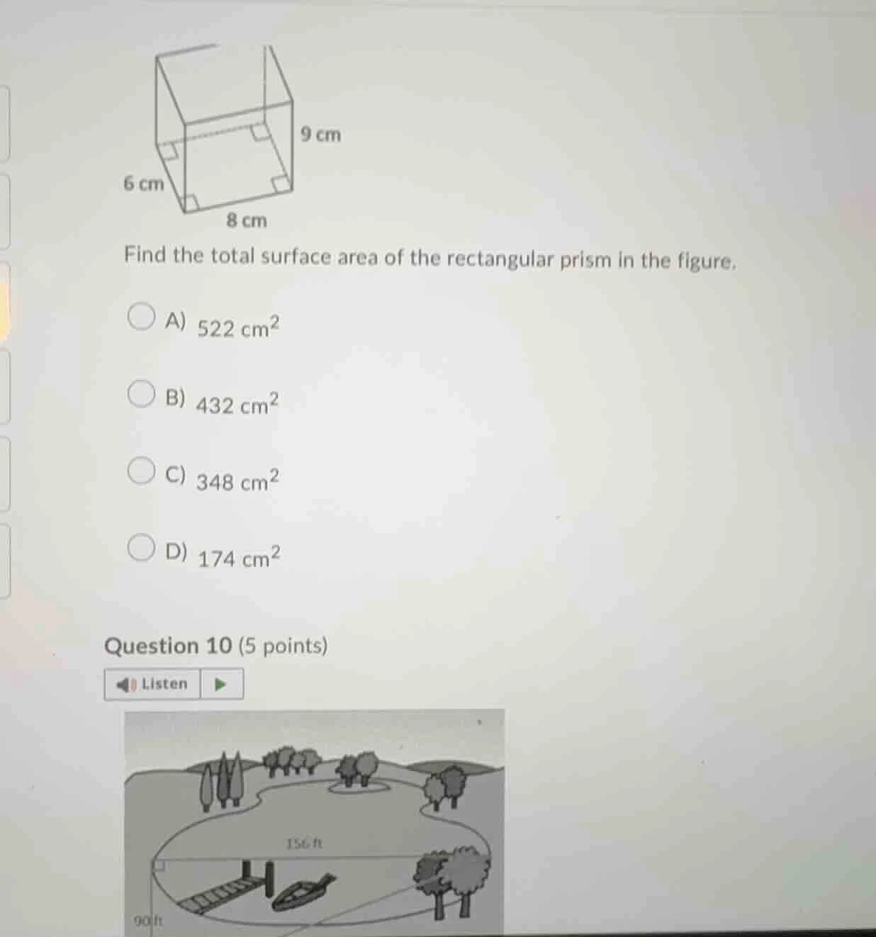 6 cm 8 cm 9 cm find the total surface area of the rectangular prism in …