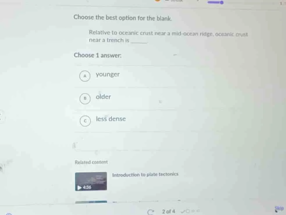 choose the best option for the blank. relative to oceanic crust near a …