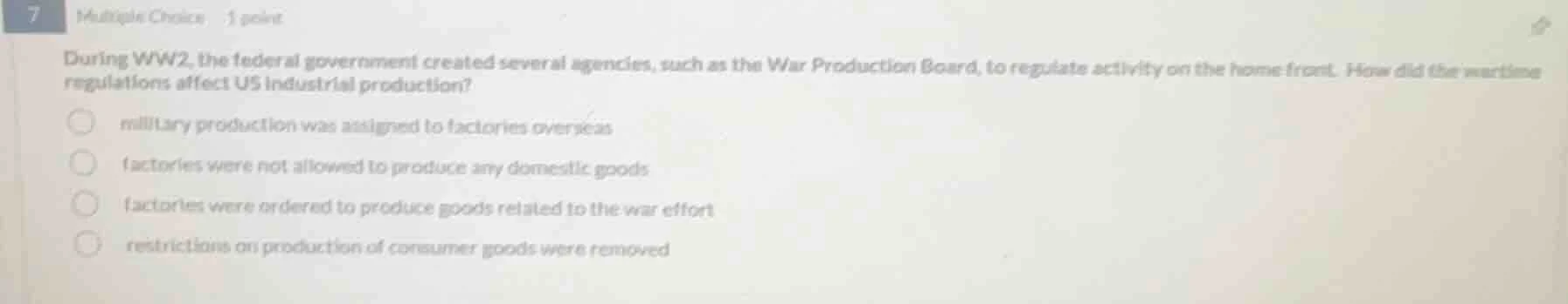 7 multiple choice 1 point during ww2, the federal government created se…