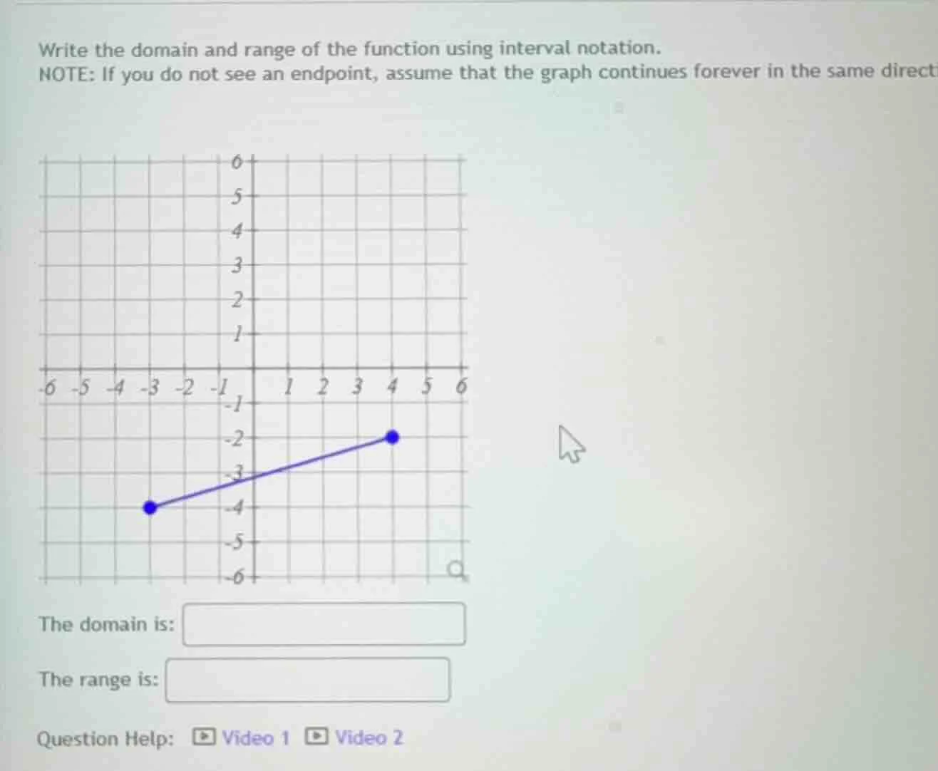 write the domain and range of the function using interval notation. not…