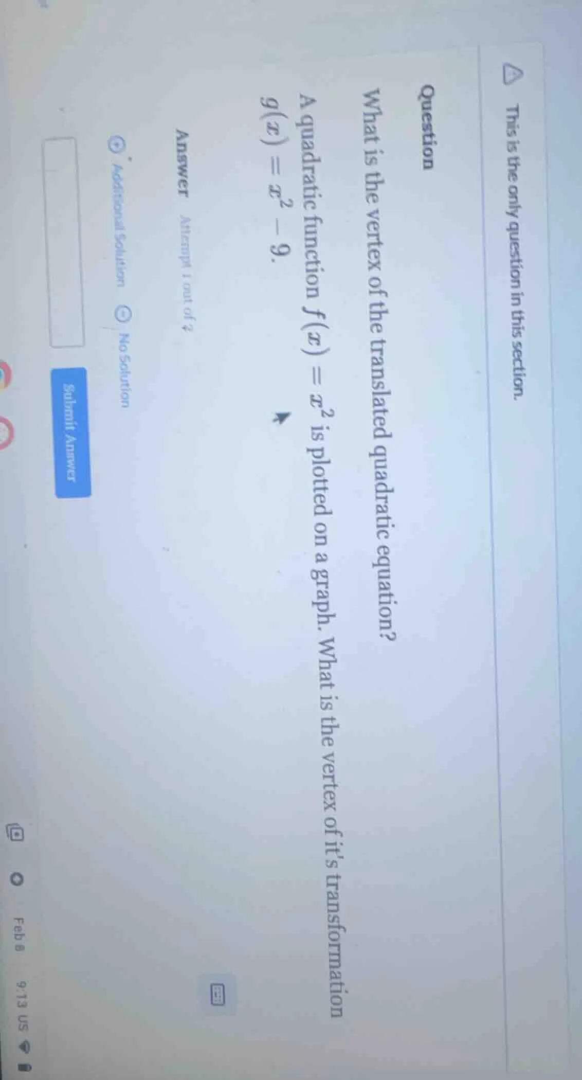 question what is the vertex of the translated quadratic equation? a qua…