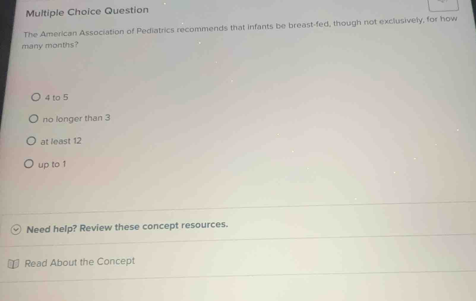 multiple choice question the american association of pediatrics recomme…