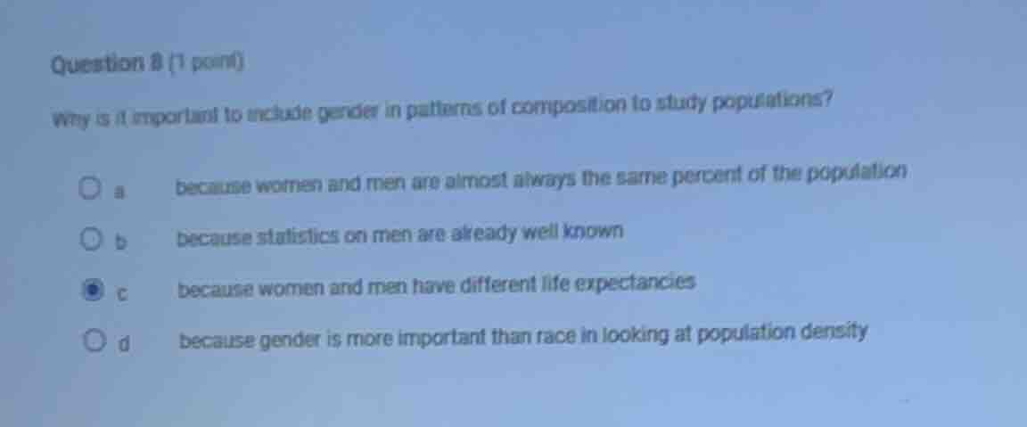 question 8 (1 point) why is it important to include gender in patterns …