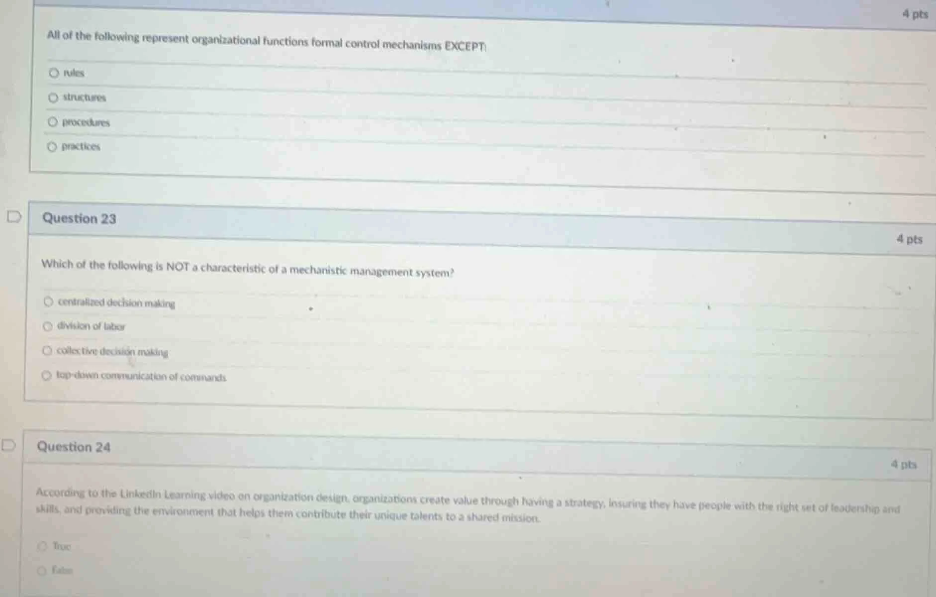 all of the following represent organizational functions formal control …