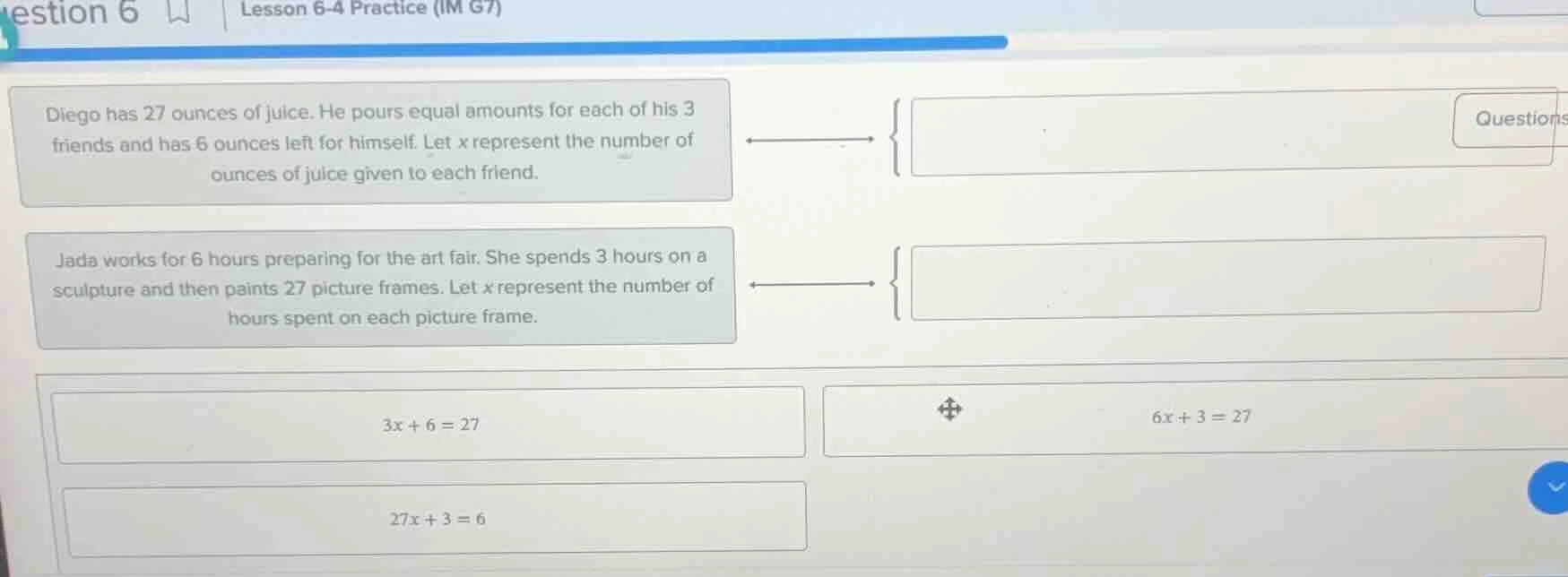 diego has 27 ounces of juice. he pours equal amounts for each of his 3 …