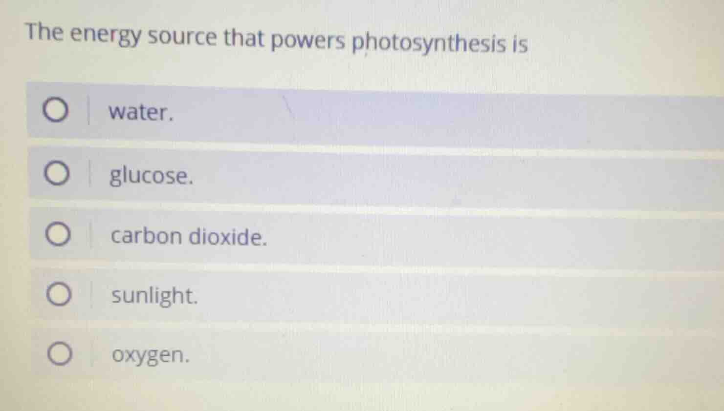 the energy source that powers photosynthesis is water. glucose. carbon …