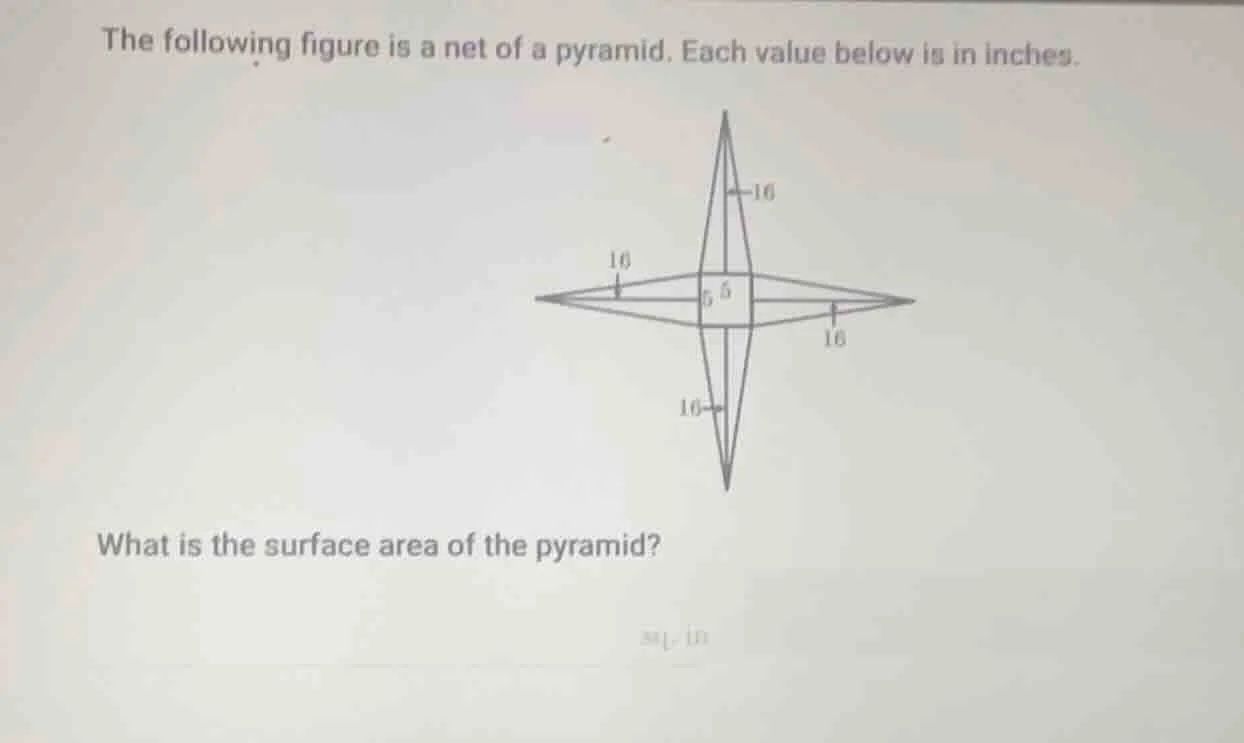 the following figure is a net of a pyramid. each value below is in inch…