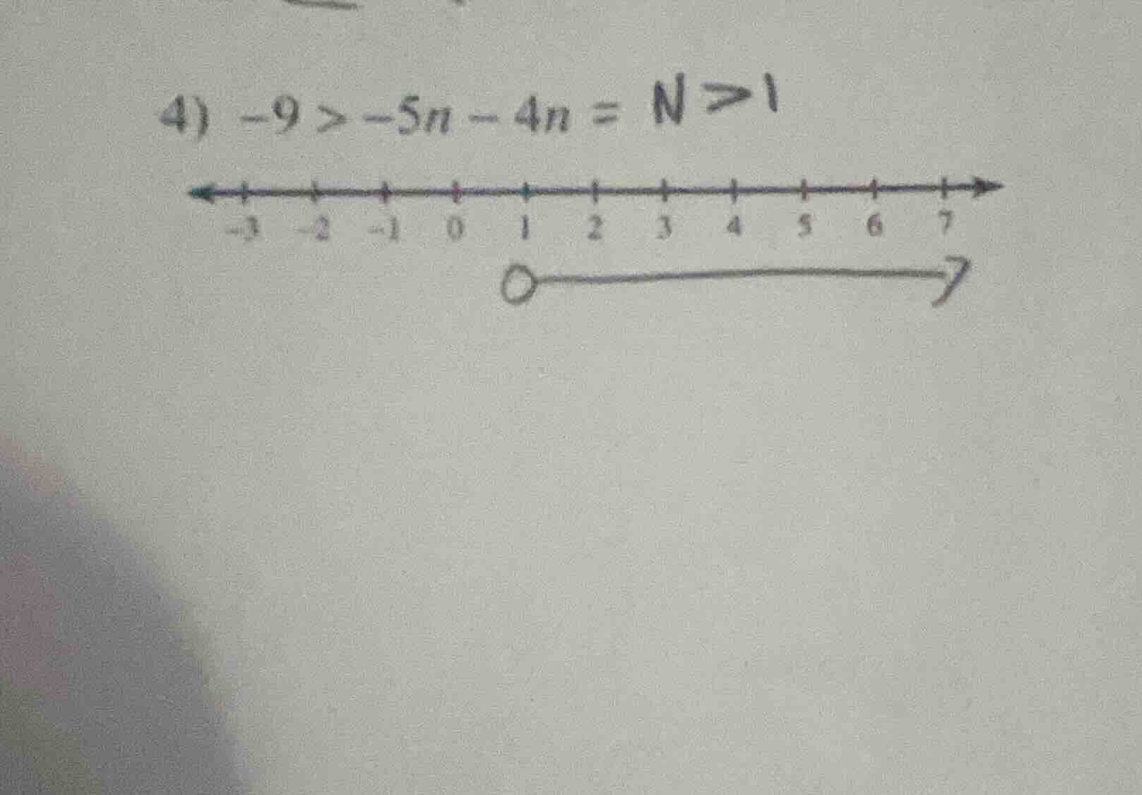 4) -9 > -5n - 4n = n > 1