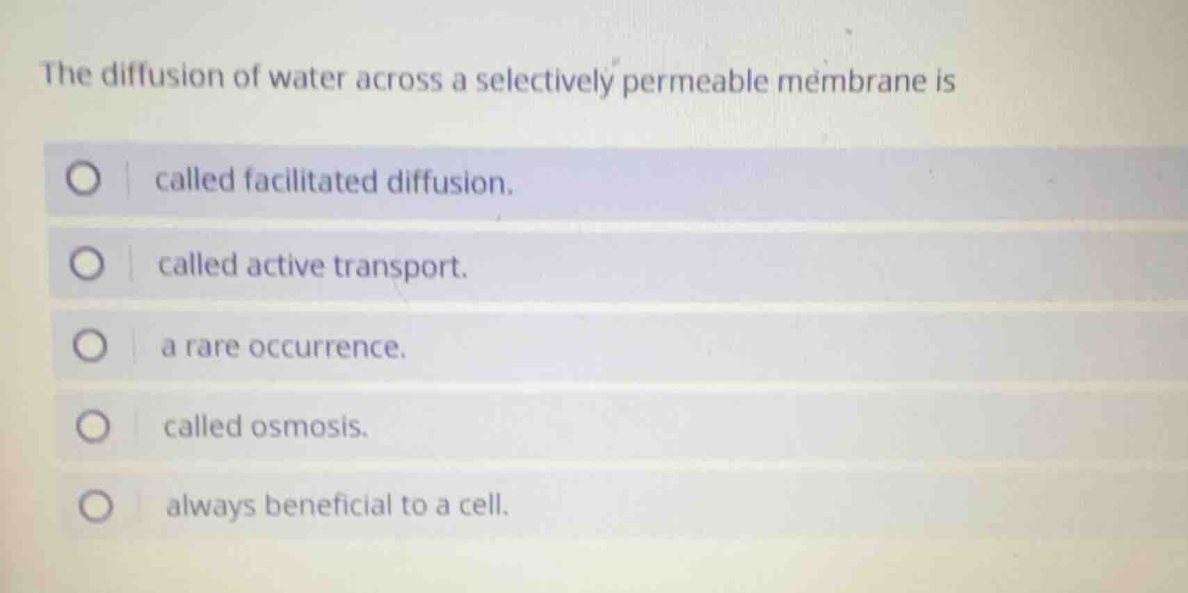 the diffusion of water across a selectively permeable membrane is calle…