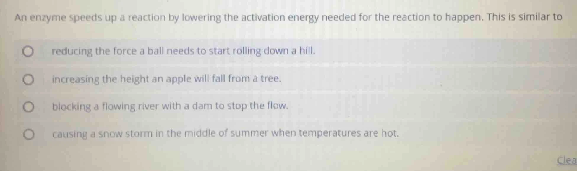 an enzyme speeds up a reaction by lowering the activation energy needed…