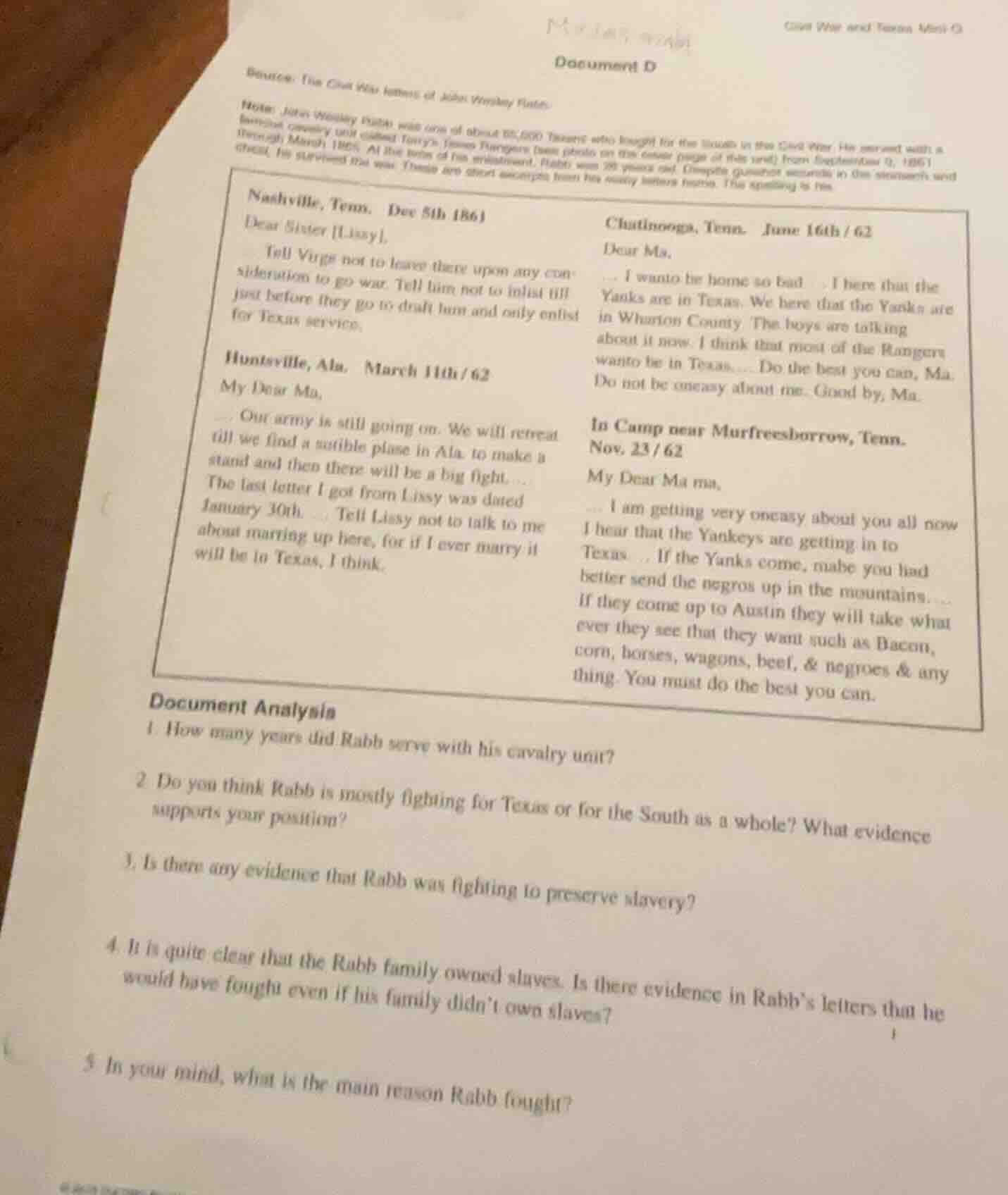 document d source: the civil war letters of john wesley rabb note: john…