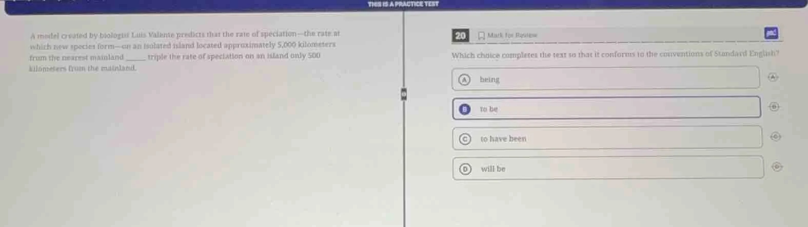 a model created by biologist luis valente predicts that the rate of spe…