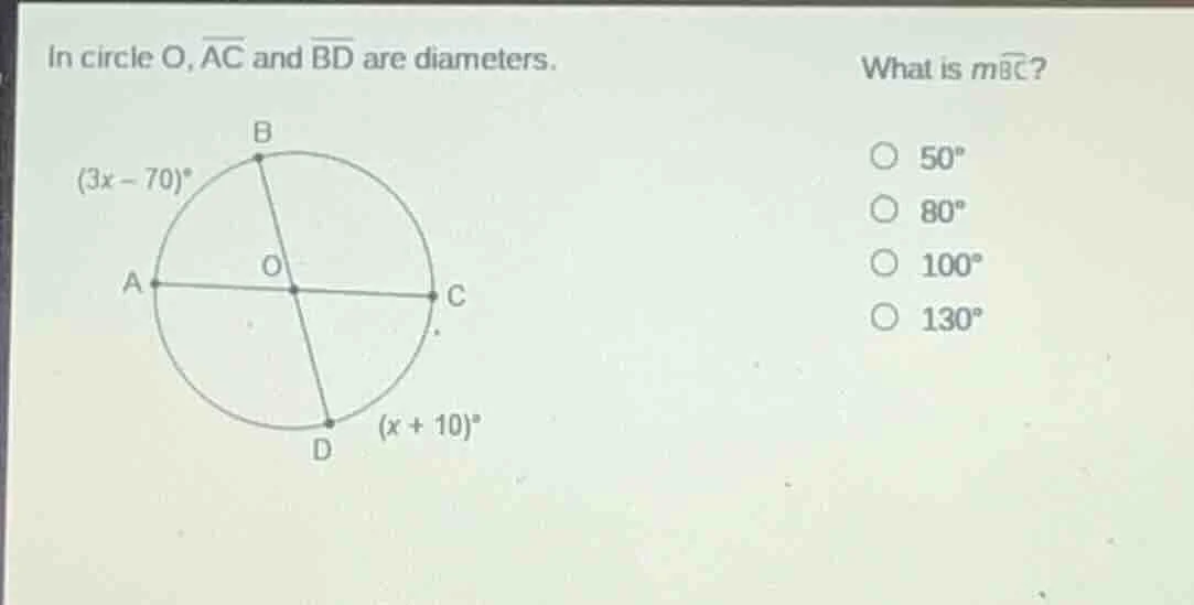 in circle o, \\(\\overline{ac}\\) and \\(\\overline{bd}\\) are diameter…