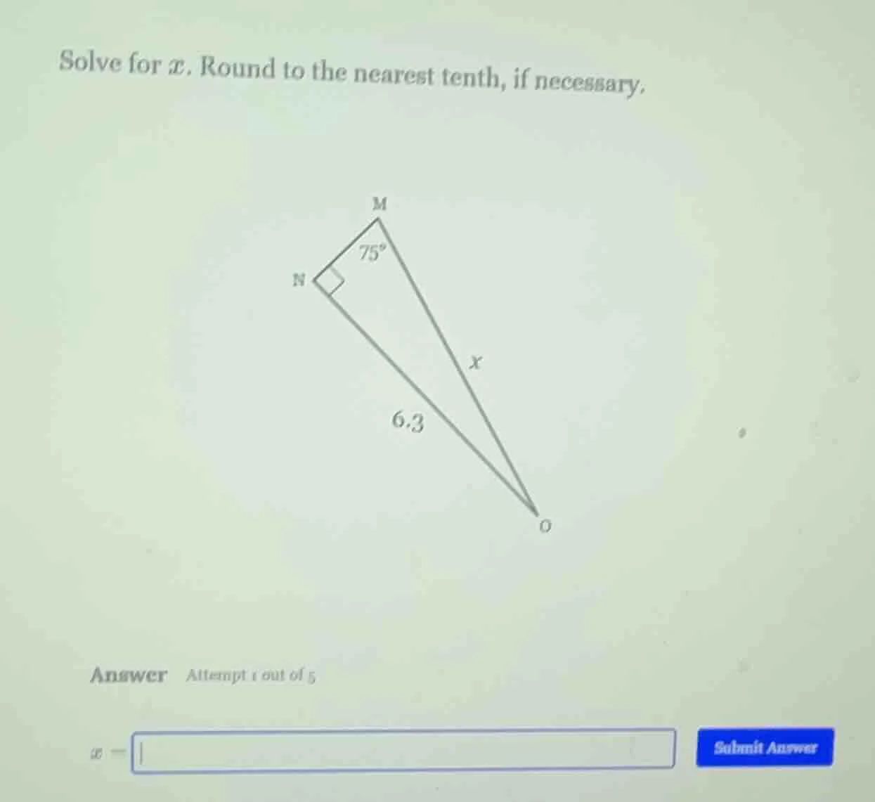 solve for ( x ). round to the nearest tenth, if necessary. (there is a …