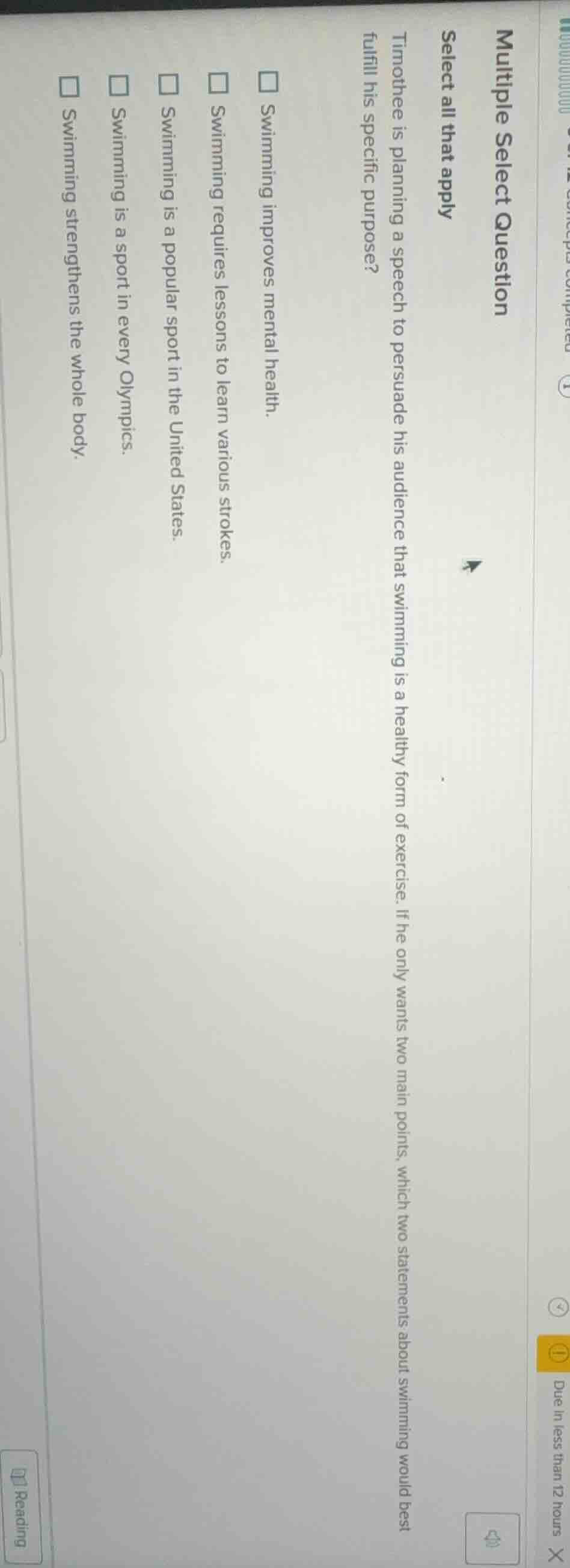 multiple select question select all that apply timothee is planning a s…