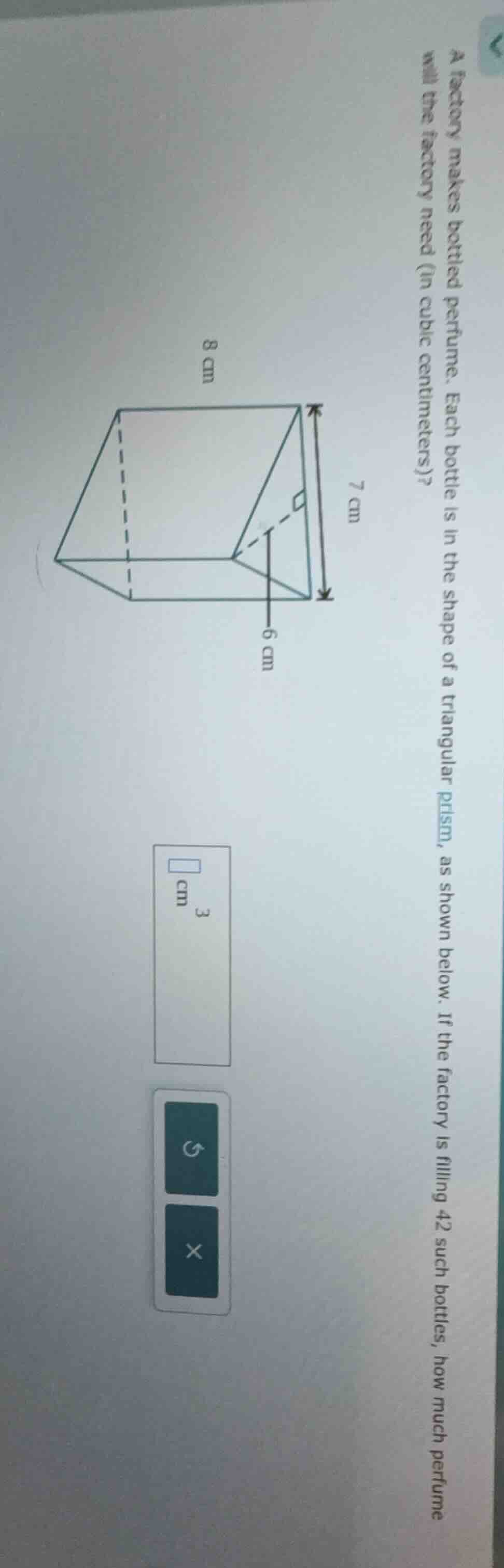 a factory makes bottled perfume. each bottle is in the shape of a trian…