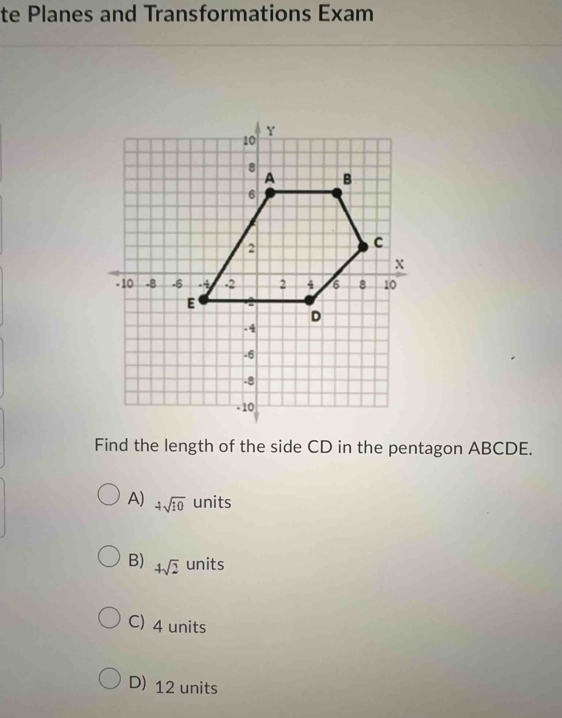 te planes and transformations exam find the length of the side cd in th…