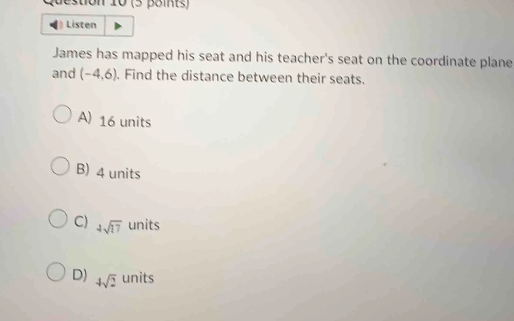 james has mapped his seat and his teachers seat on the coordinate plane…