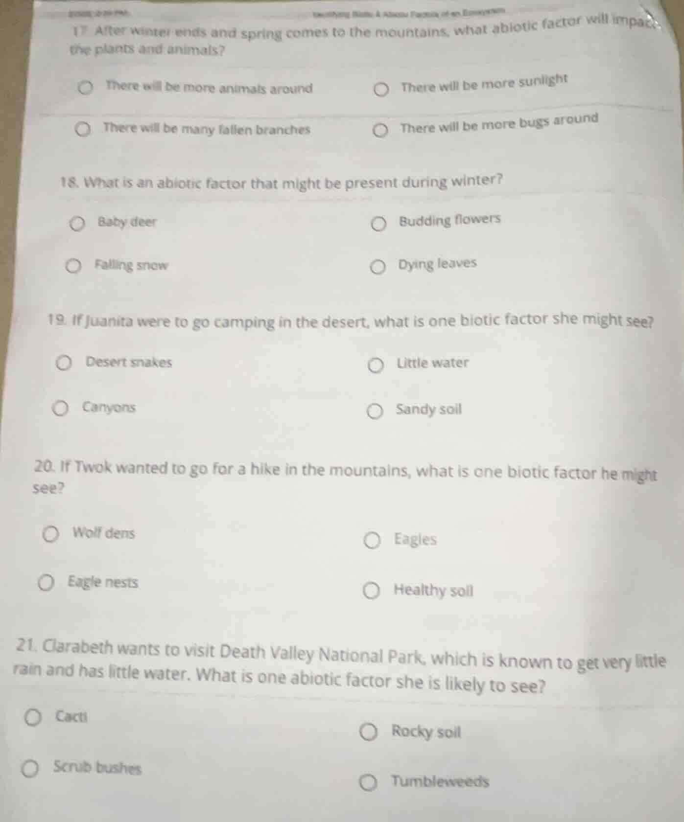 17 after winter ends and spring comes to the mountains, what abiotic fa…