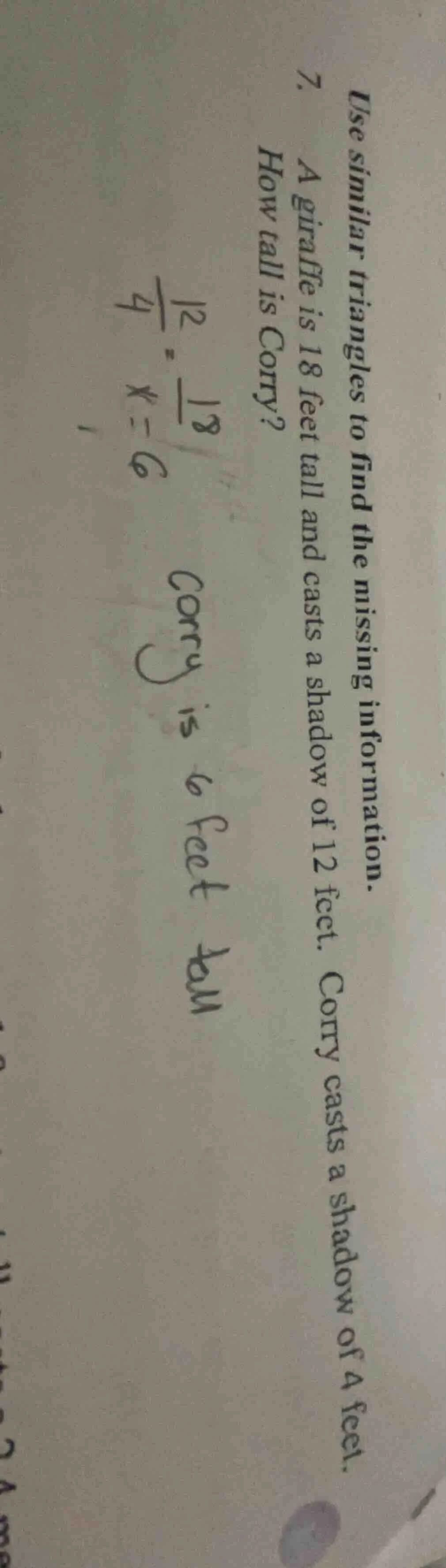 use similar triangles to find the missing information. 7. a giraffe is …