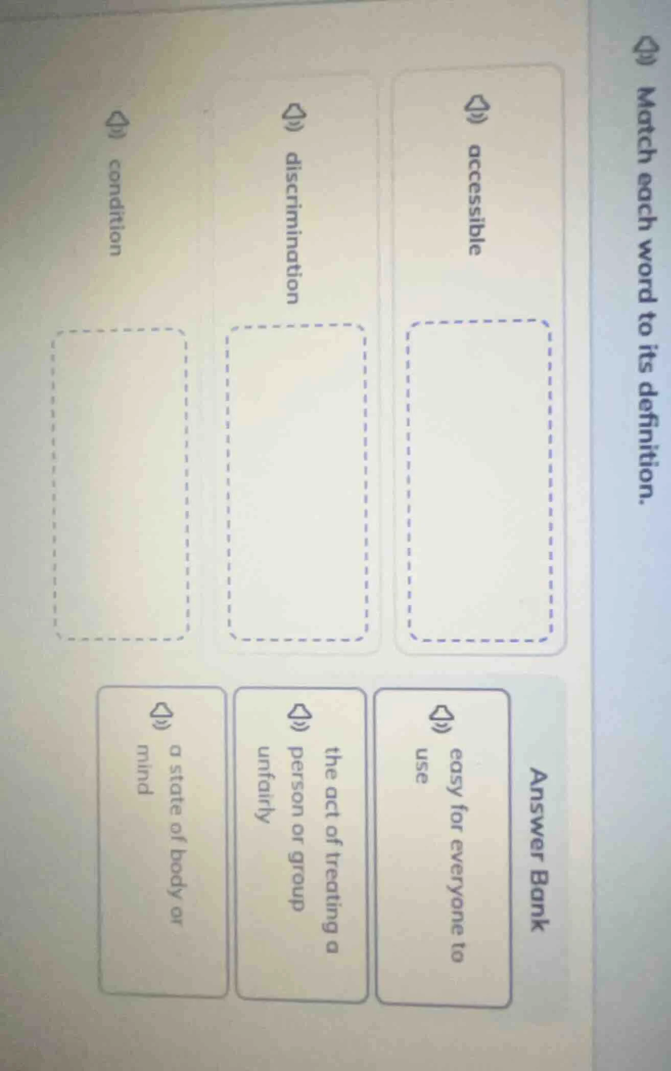 match each word to its definition. answer bank easy for everyone to use…