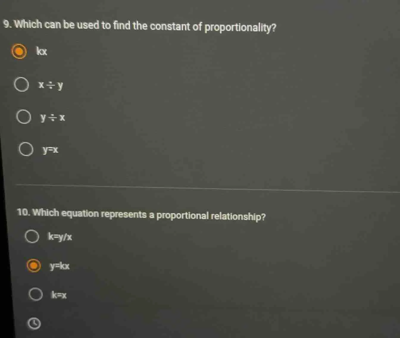 9. which can be used to find the constant of proportionality? kx x ÷ y …