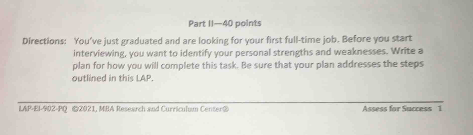 part ii—40 points directions: you’ve just graduated and are looking for…