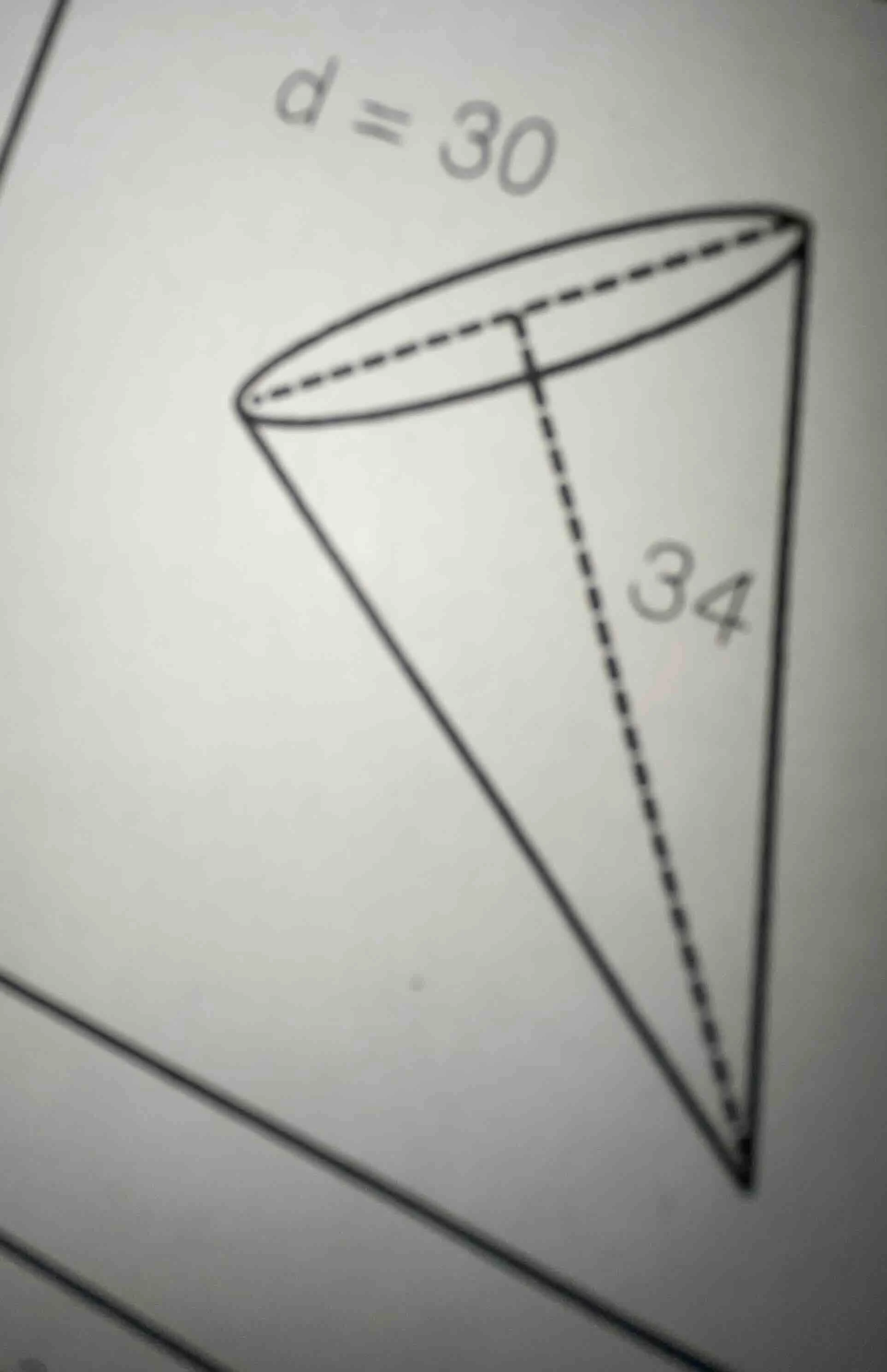 d = 30, 34 (a cone diagram with diameter d = 30 and height 34)
