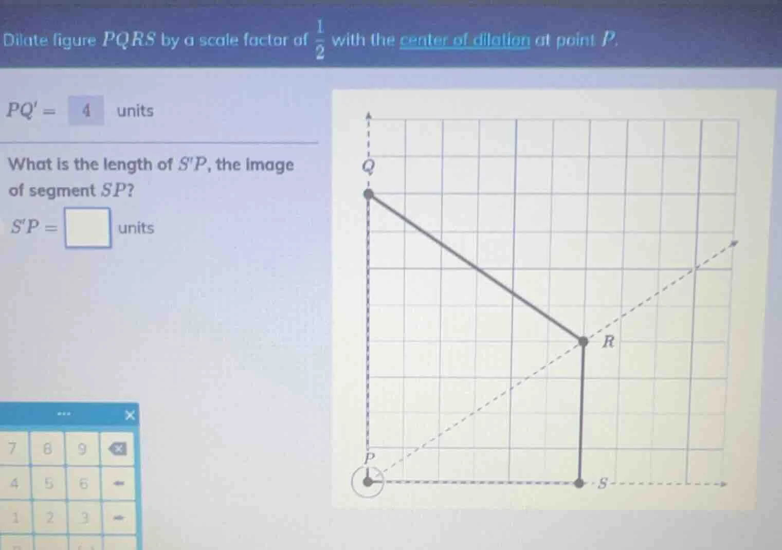 dilate figure pqrs by a scale factor of \\(\\frac{1}{2}\\) with the cen…
