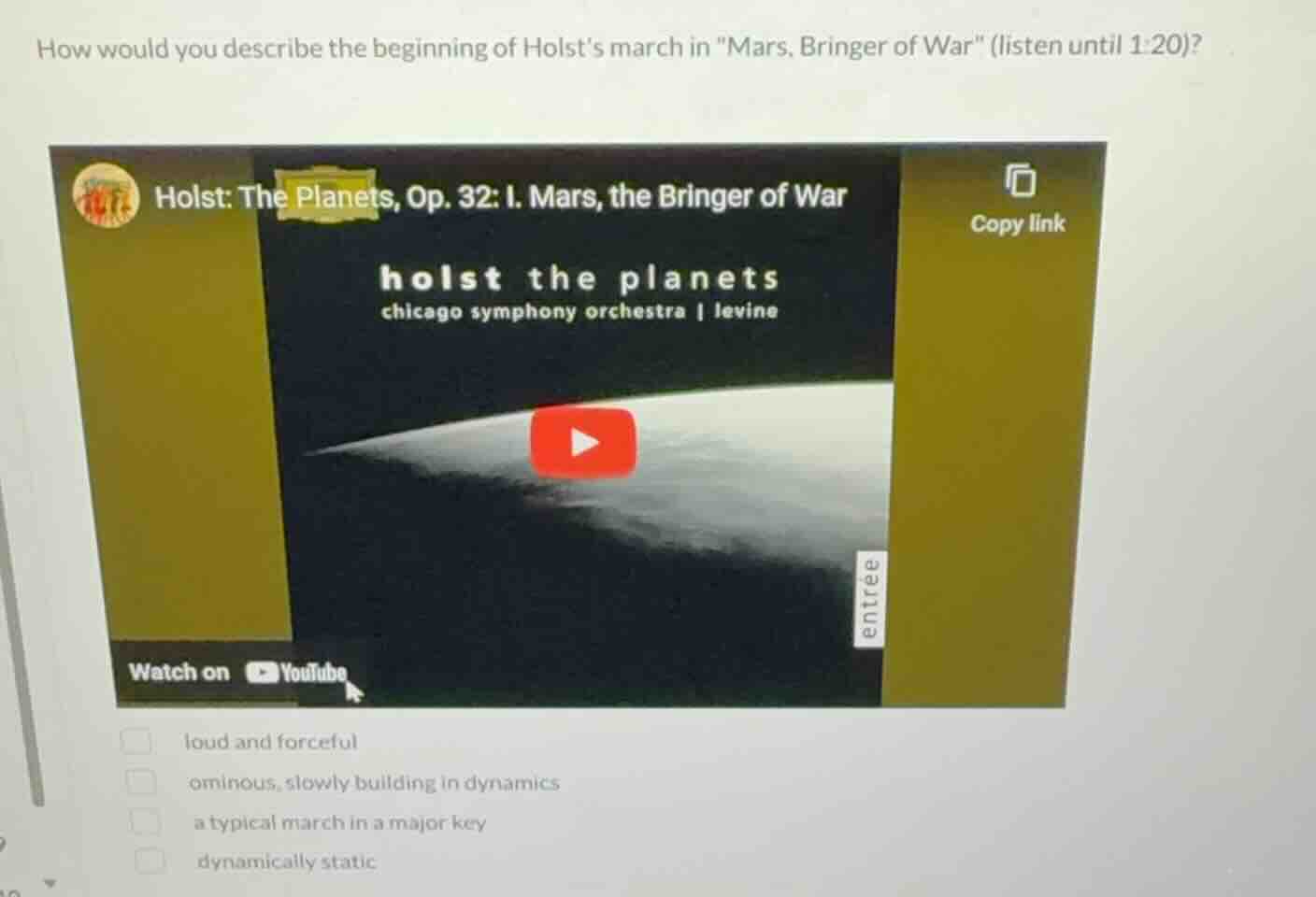 how would you describe the beginning of holsts march in \mars, bringer …