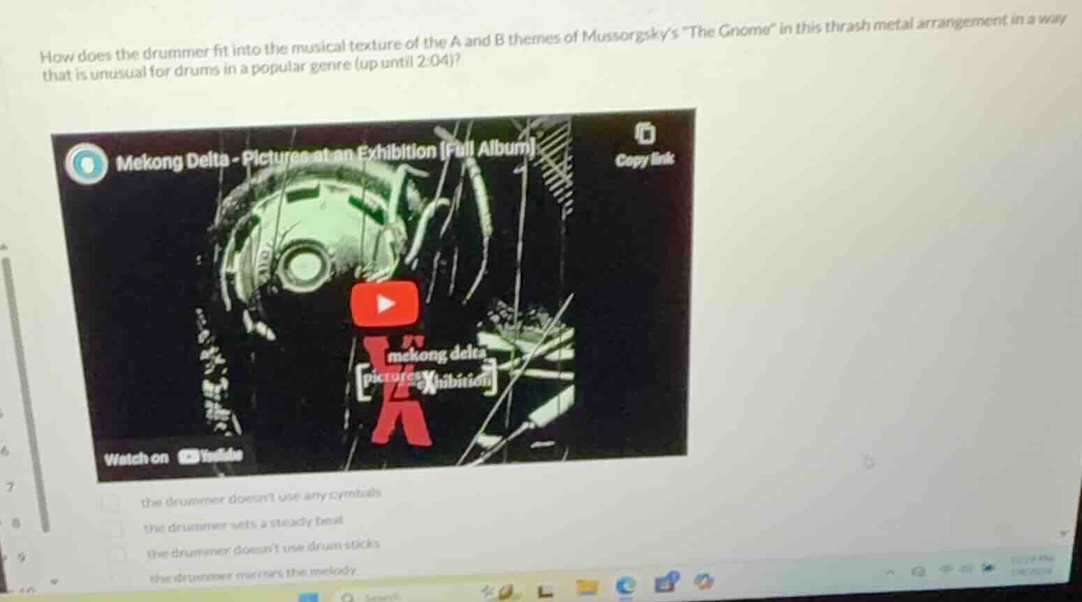 how does the drummer fit into the musical texture of the a and b themes…