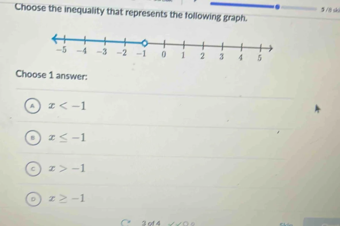 choose the inequality that represents the following graph. choose 1 ans…
