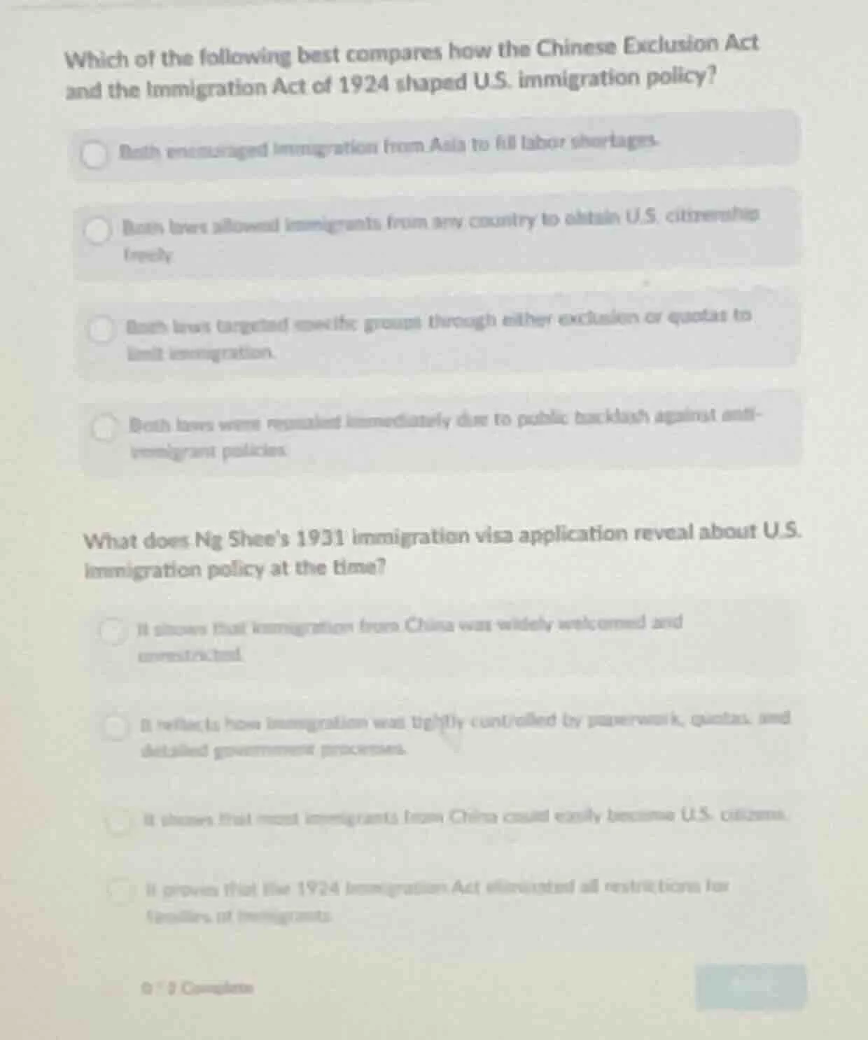 which of the following best compares how the chinese exclusion act and …