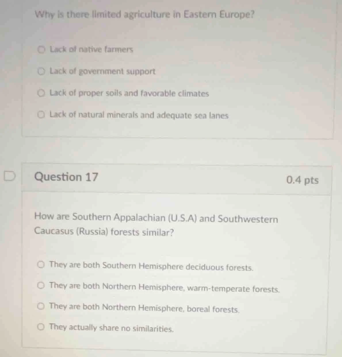 why is there limited agriculture in eastern europe? lack of native farm…