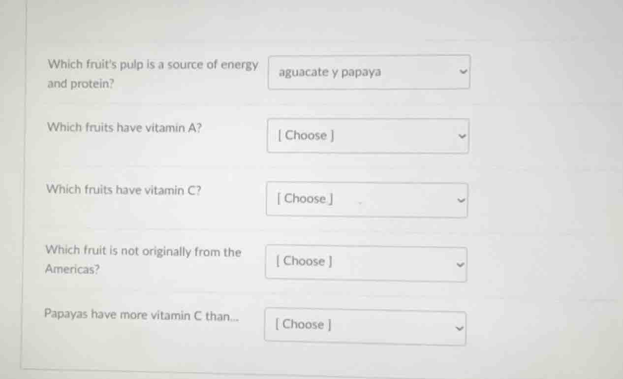 which fruits pulp is a source of energy and protein? aguacate y papaya …