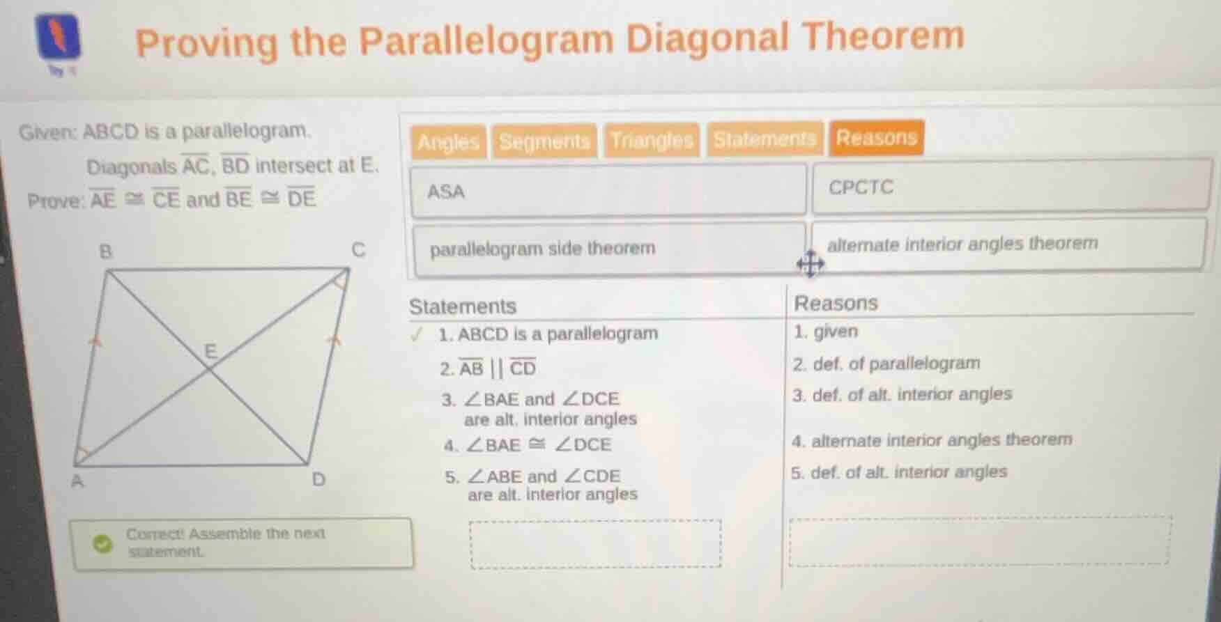 proving the parallelogram diagonal theorem given: abcd is a parallelogr…