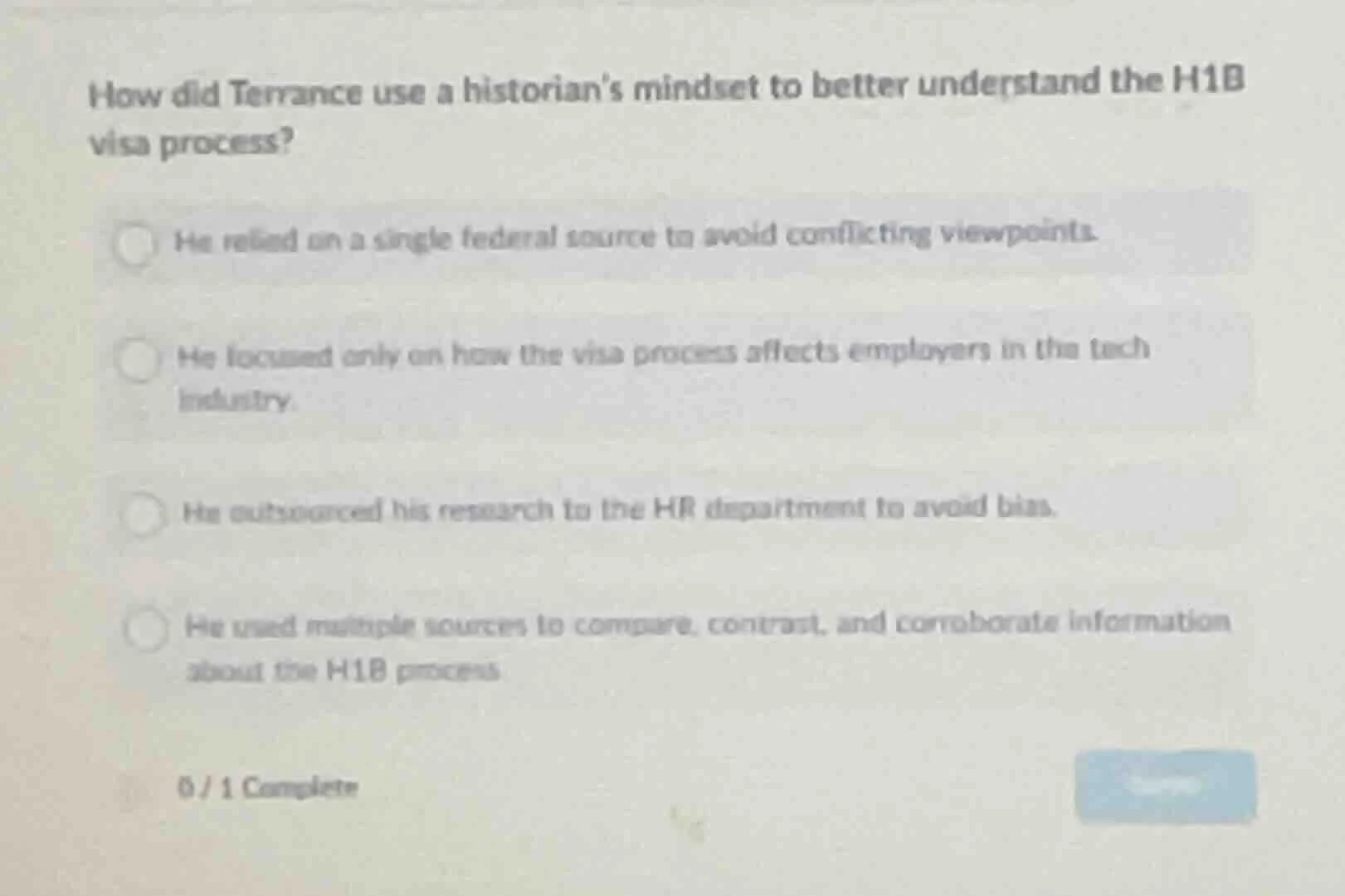 how did terrance use a historian’s mindset to better understand the h1b…