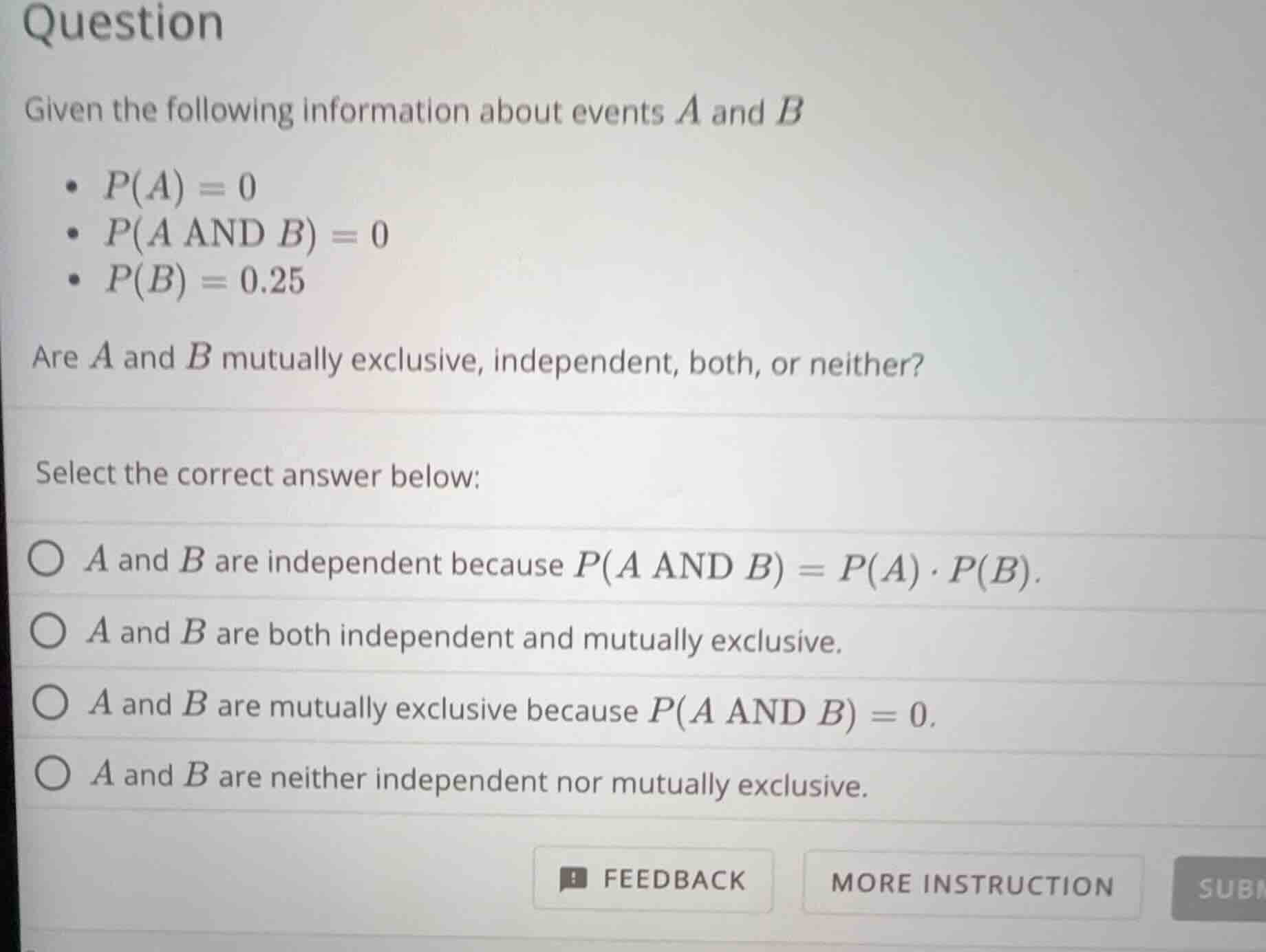 question given the following information about events ( a ) and ( b ) -…