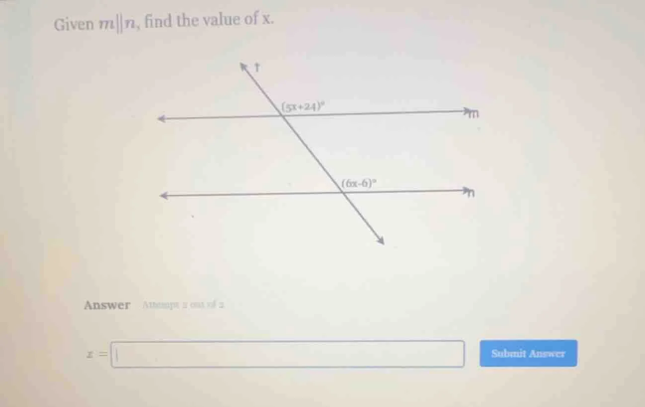 given ( m parallel n ), find the value of ( x ). answer attempt 2 out o…