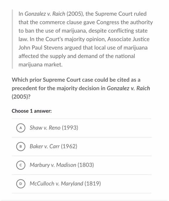 in gonzalez v. raich (2005), the supreme court ruled that the commerce …