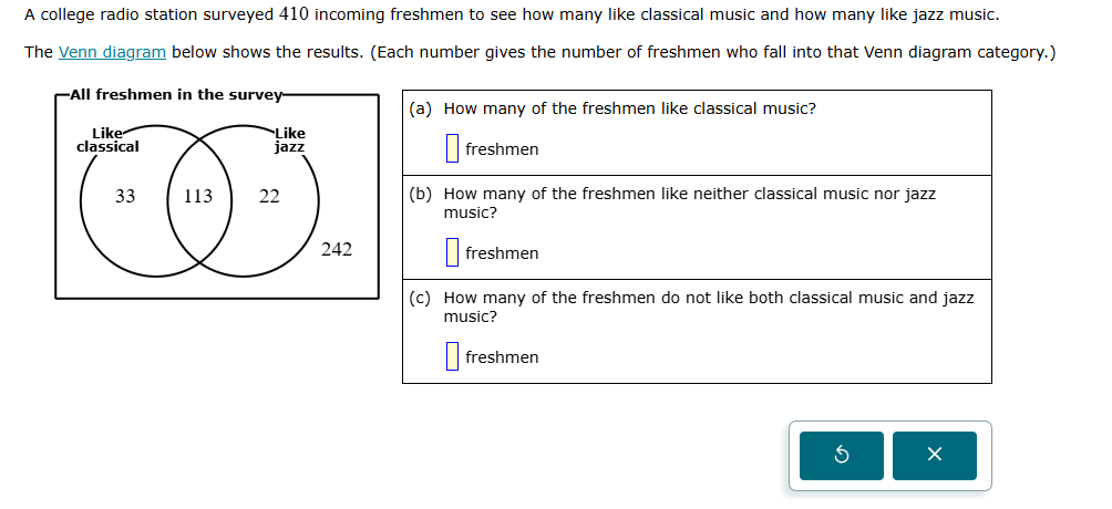 a college radio station surveyed 410 incoming freshmen to see how many …