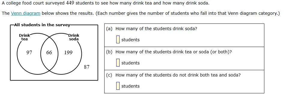 a college food court surveyed 449 students to see how many drink tea an…