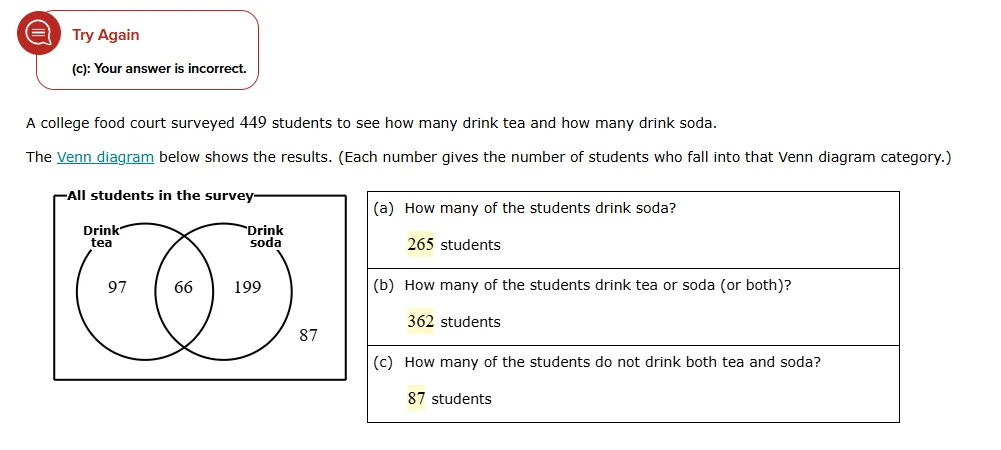 try again (c): your answer is incorrect. a college food court surveyed …