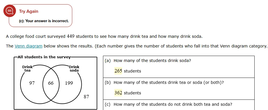 a college food court surveyed 449 students to see how many drink tea an…